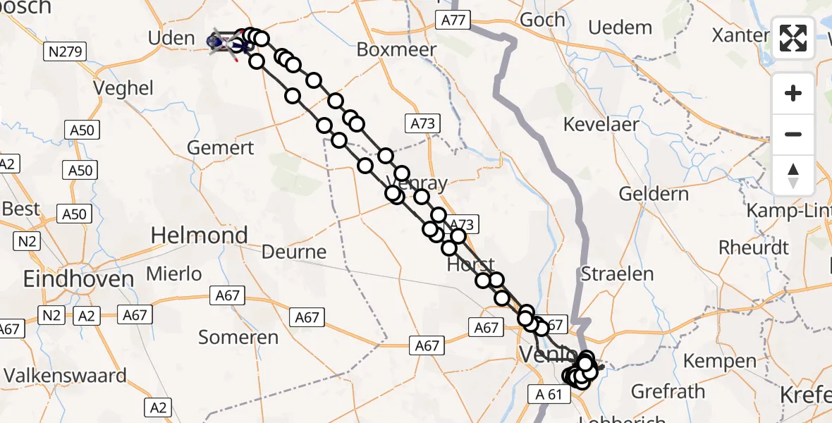 Vluchtroute Politiehelikopter Vliegbasis Volkel - Vliegbasis Volkel, 15 november 2022, 08:52