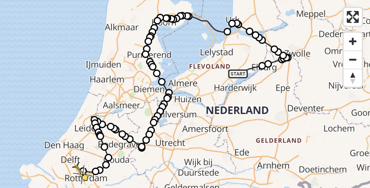 Routekaart van de vlucht: Traumaheli naar Rotterdam The Hague Airport