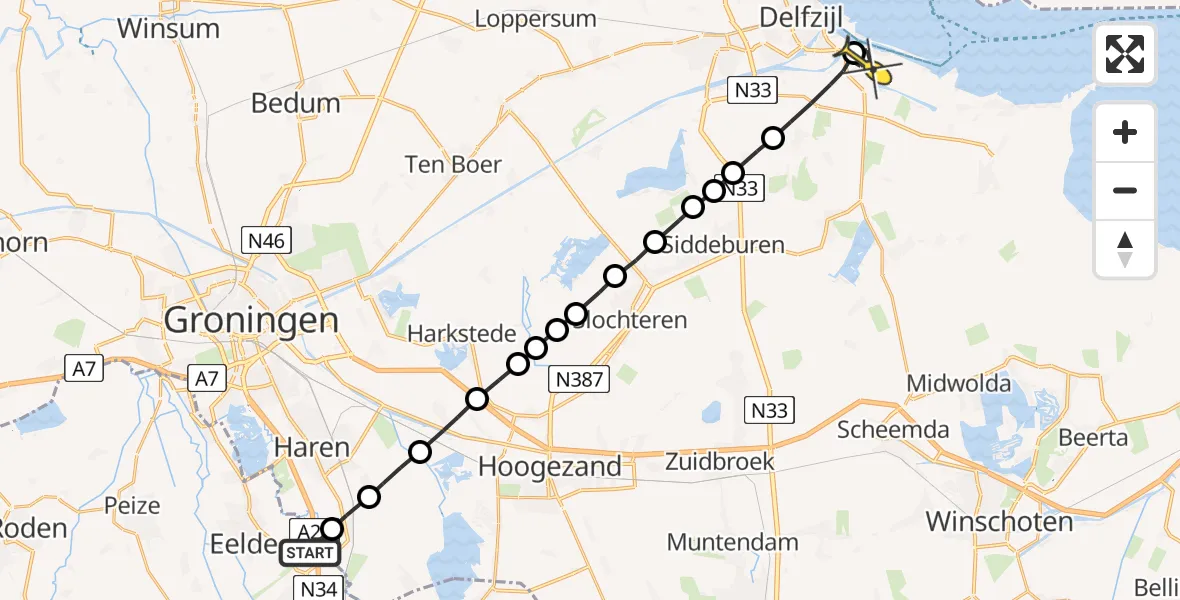 Routekaart van de vlucht: Lifeliner 4 naar Farmsum