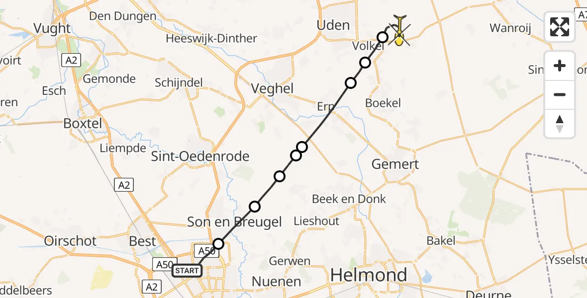 Routekaart van de vlucht: Lifeliner 3 naar Vliegbasis Volkel