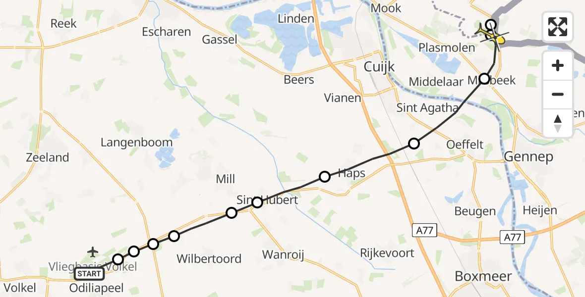 Routekaart van de vlucht: Lifeliner 3 naar Milsbeek