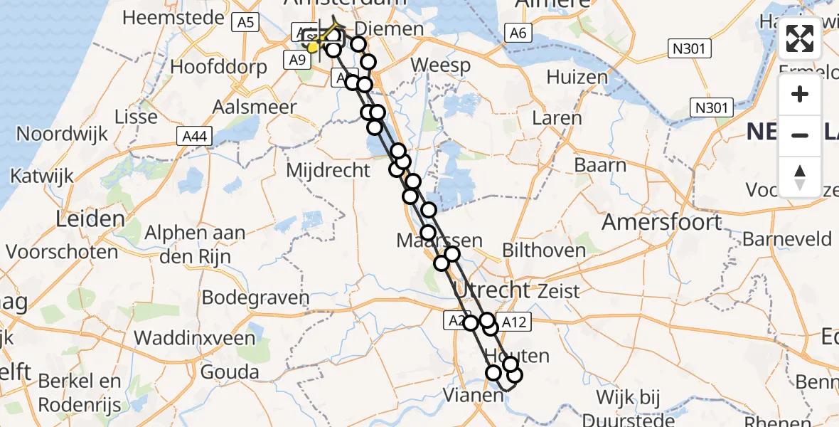 Routekaart van de vlucht: Lifeliner 1 naar VU Medisch Centrum Amsterdam