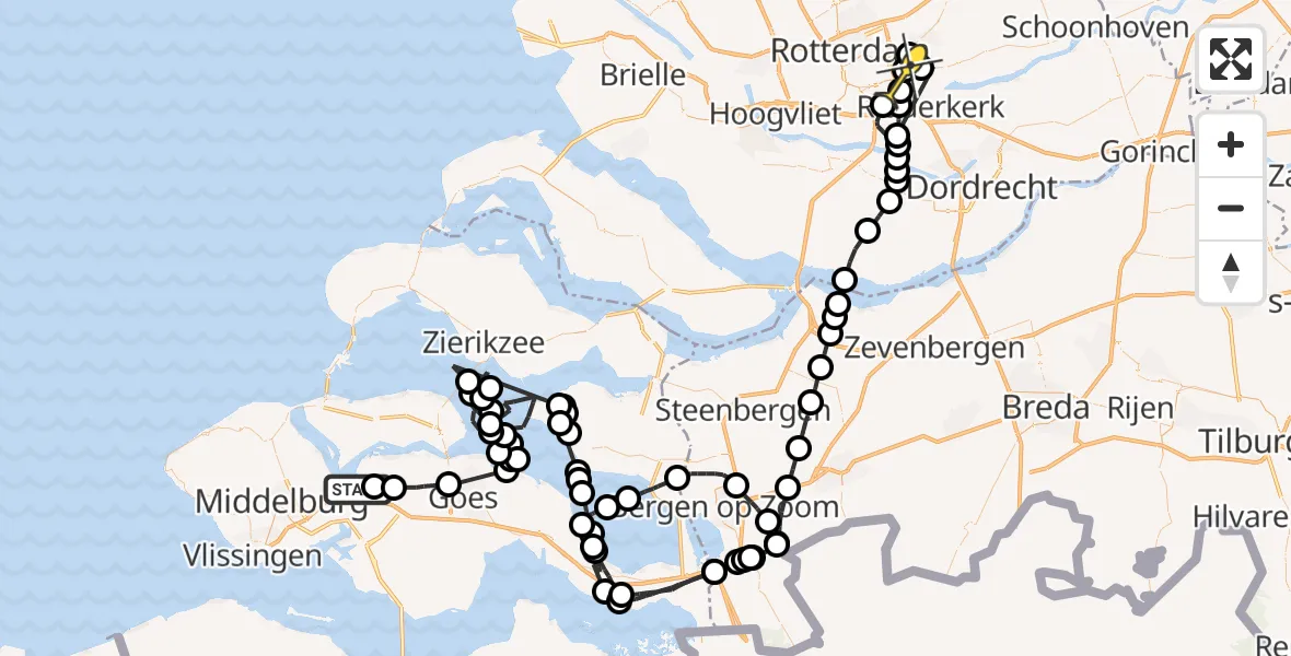 Routekaart van de vlucht: Politieheli naar Rotterdam