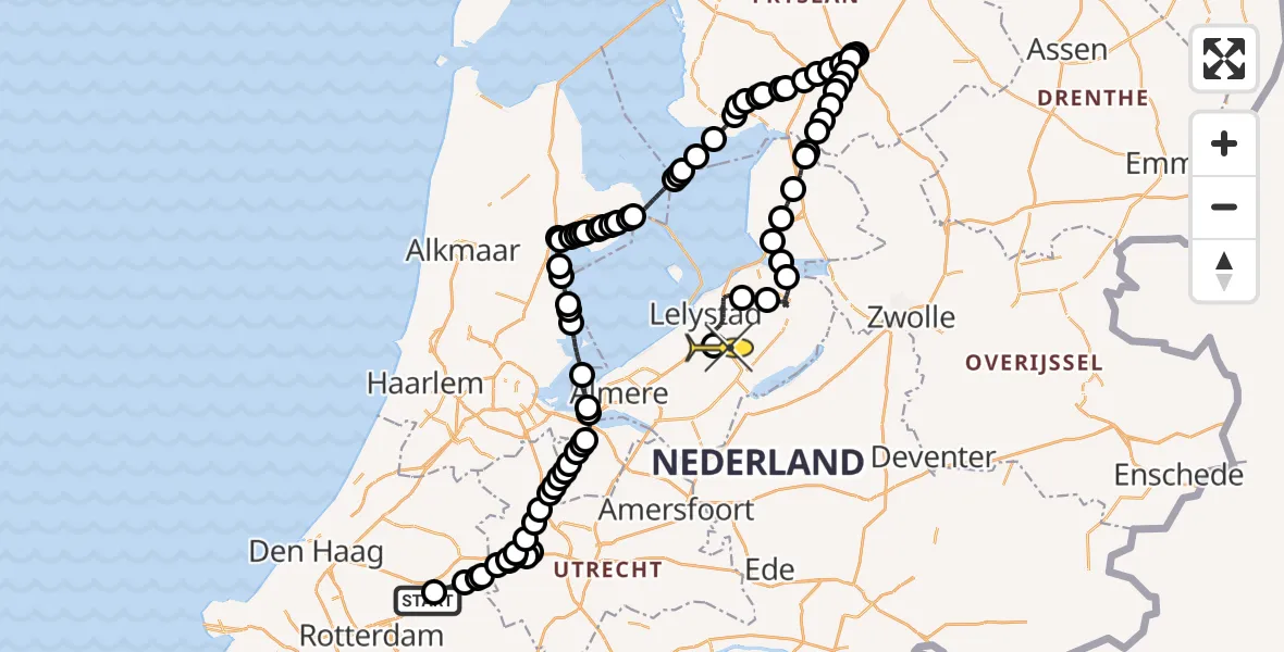 Routekaart van de vlucht: Traumahelikopter naar Lelystad Airport