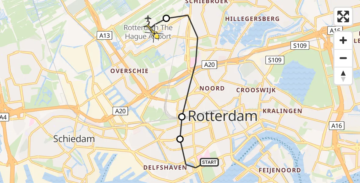 Routekaart van de vlucht: Lifeliner 2 naar Rotterdam The Hague Airport