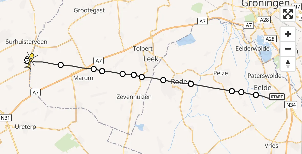 Routekaart van de vlucht: Lifeliner 4 naar Surhuisterveen