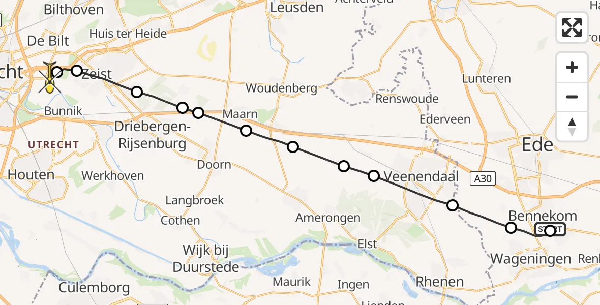 Routekaart van de vlucht: Lifeliner 3 naar Universitair Medisch Centrum Utrecht