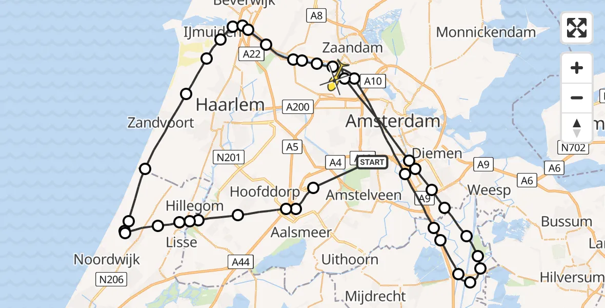 Routekaart van de vlucht: Lifeliner 1 naar Amsterdam Heliport