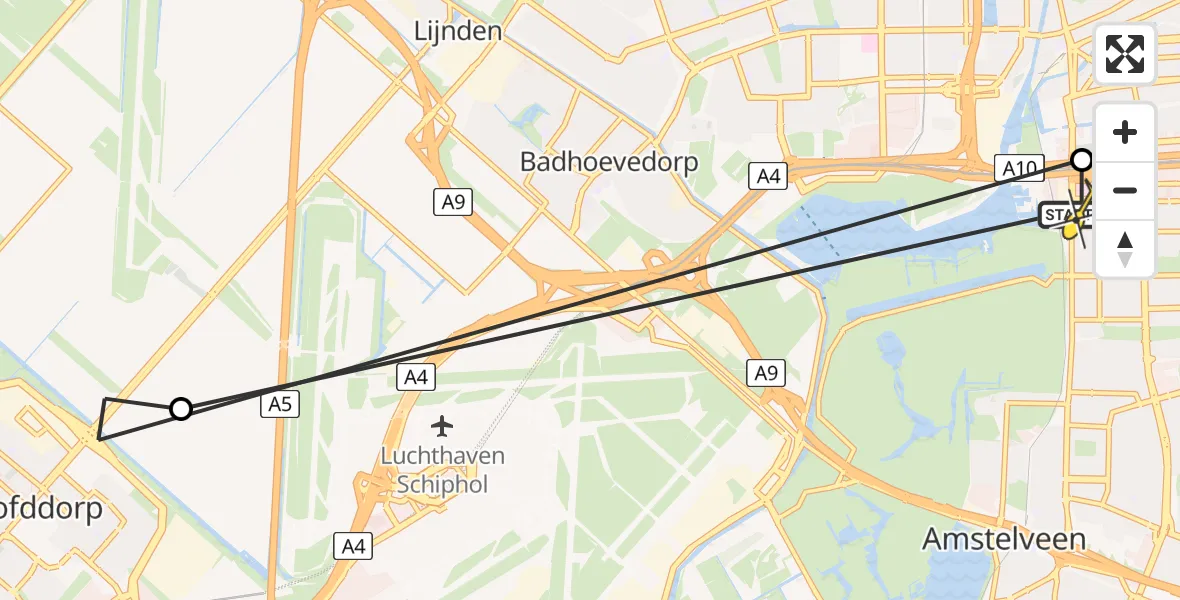 Routekaart van de vlucht: Lifeliner 1 naar VU Medisch Centrum Amsterdam