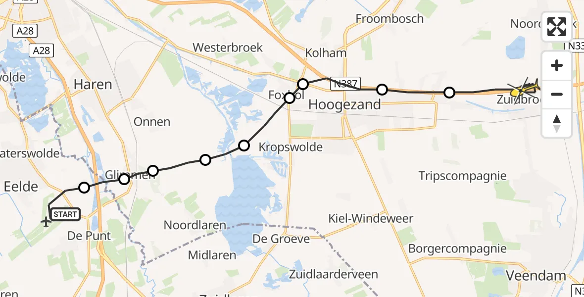 Routekaart van de vlucht: Lifeliner 4 naar Zuidbroek