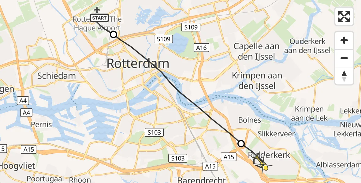 Routekaart van de vlucht: Lifeliner 2 naar Ridderkerk