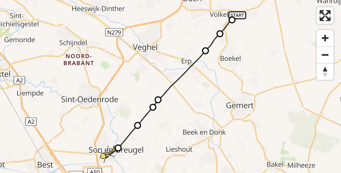 Routekaart van de vlucht: Lifeliner 3 naar Son en Breugel