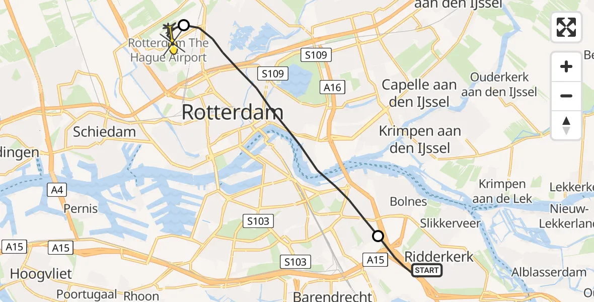 Routekaart van de vlucht: Lifeliner 2 naar Rotterdam The Hague Airport