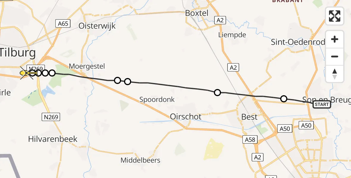 Routekaart van de vlucht: Lifeliner 3 naar Tilburg