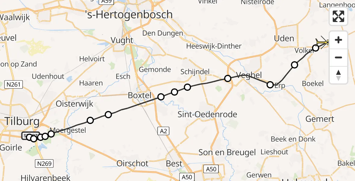 Routekaart van de vlucht: Lifeliner 3 naar Vliegbasis Volkel