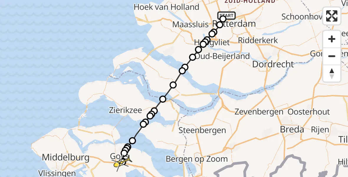 Routekaart van de vlucht: Lifeliner 2 naar Goes