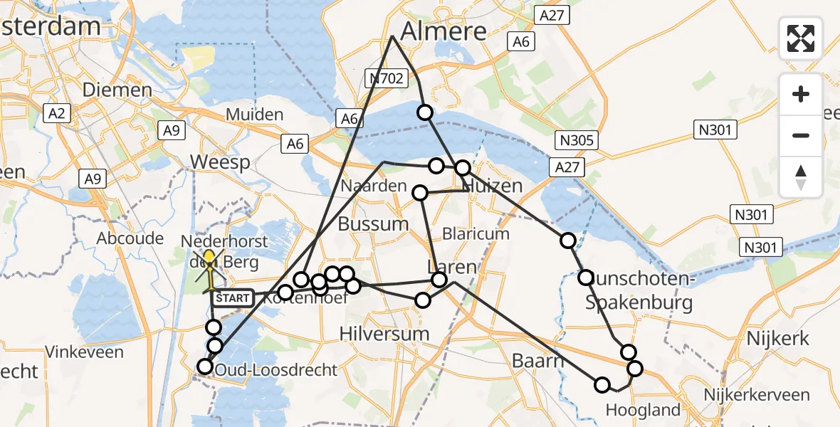 Routekaart van de vlucht: Politieheli naar Nederhorst den Berg