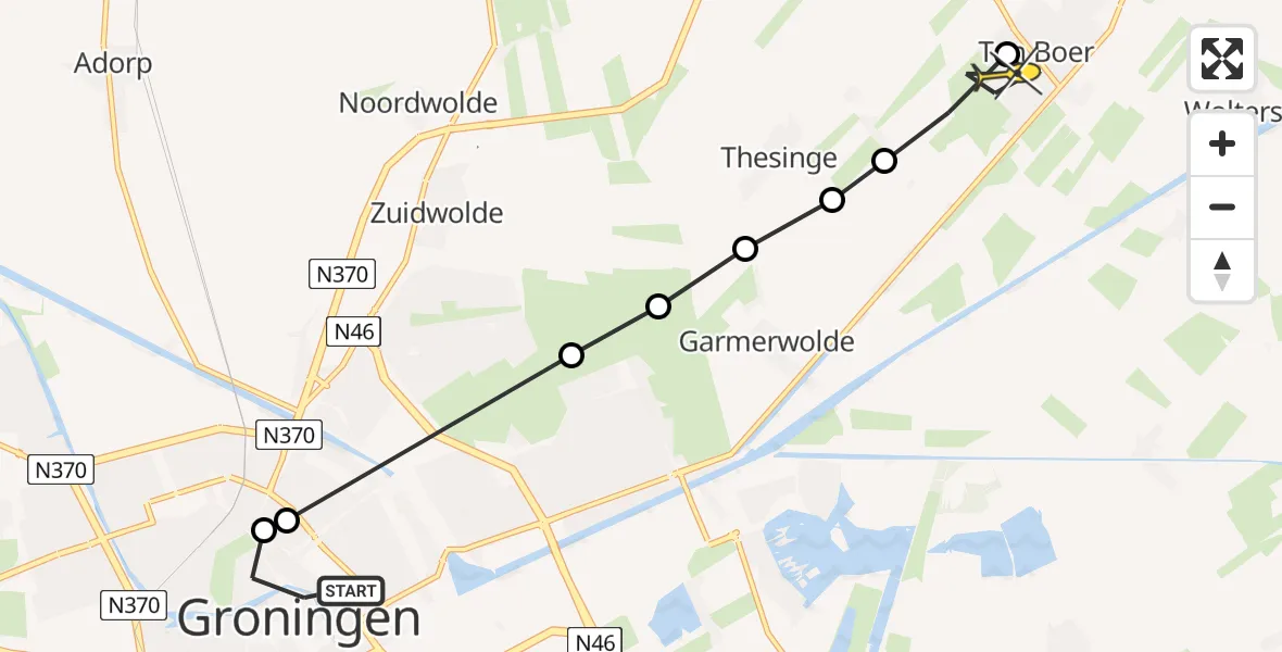 Routekaart van de vlucht: Lifeliner 4 naar Ten Boer