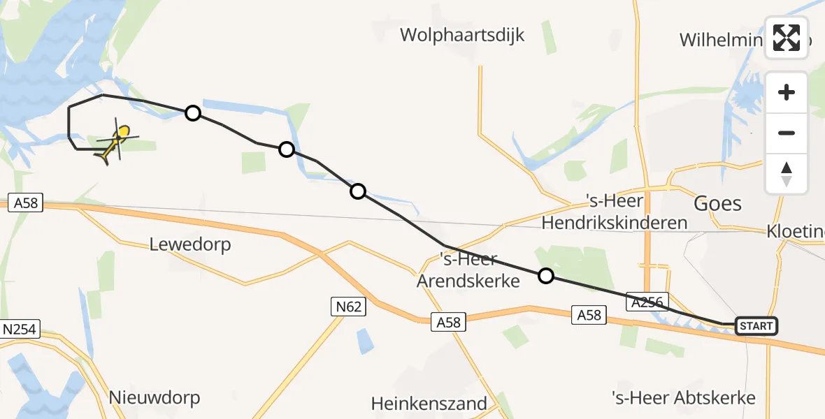 Routekaart van de vlucht: Lifeliner 2 naar Vliegveld Midden-Zeeland