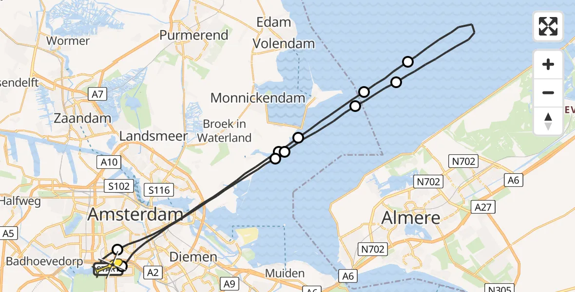 Routekaart van de vlucht: Lifeliner 1 naar VU Medisch Centrum Amsterdam