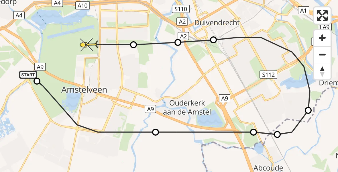 Routekaart van de vlucht: Politieheli naar Amstelveen