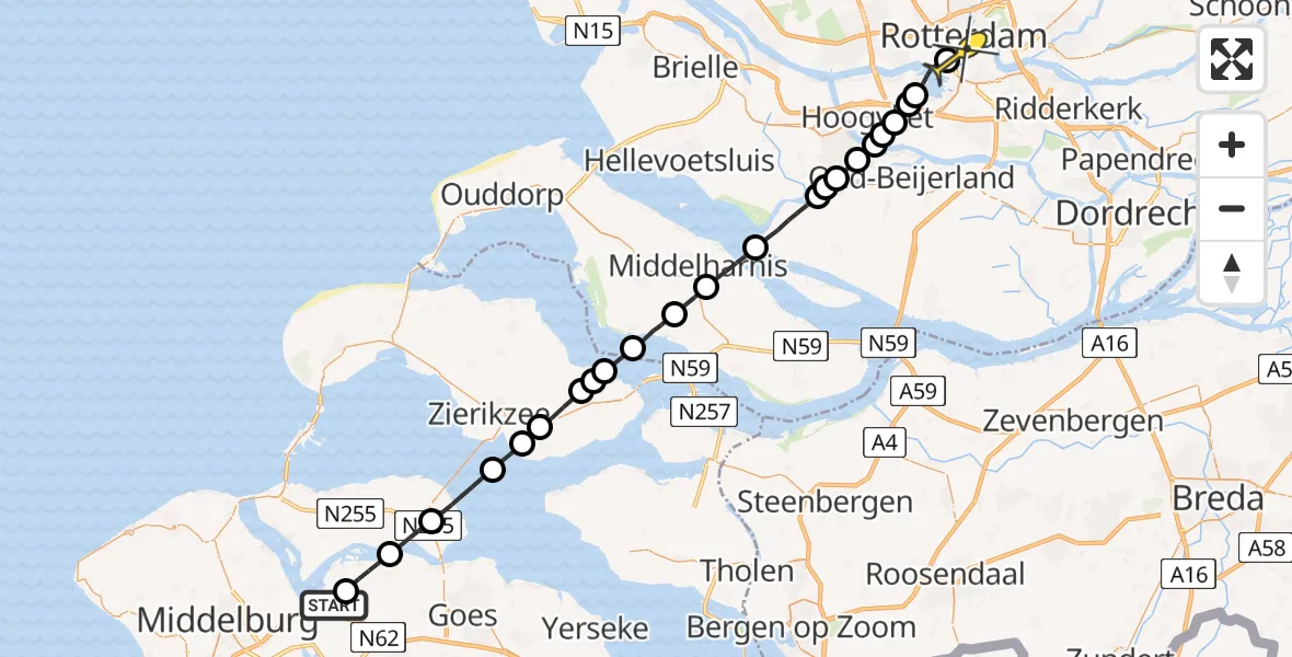 Routekaart van de vlucht: Lifeliner 2 naar Erasmus MC