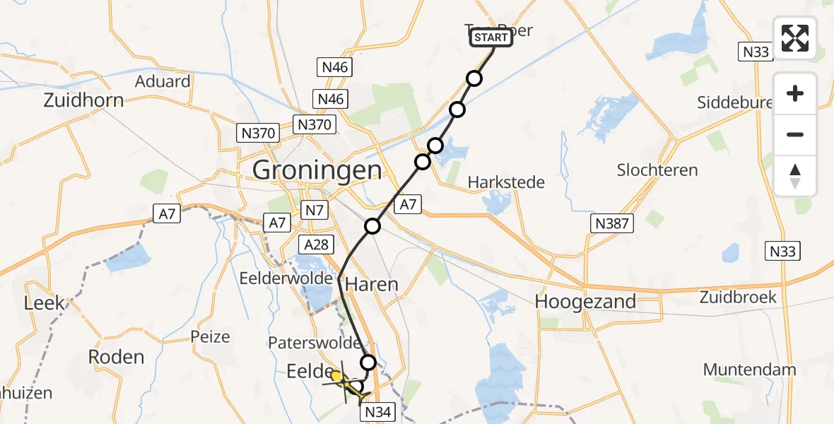 Routekaart van de vlucht: Lifeliner 4 naar Groningen Airport Eelde