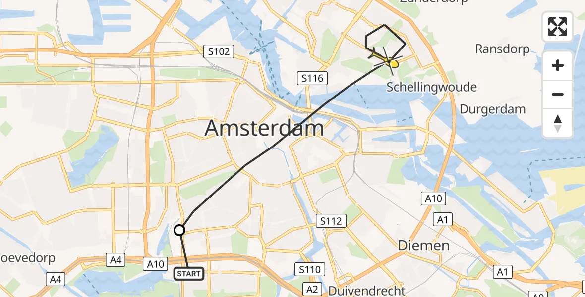 Routekaart van de vlucht: Lifeliner 1 naar Amsterdam