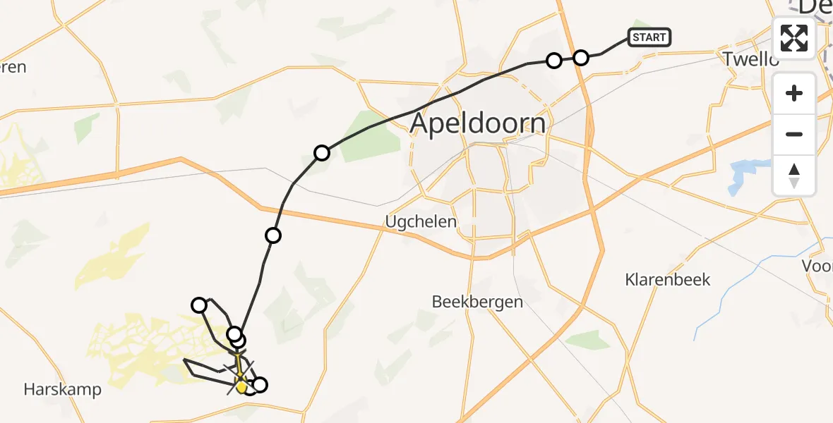 Routekaart van de vlucht: Politieheli naar Harskamp