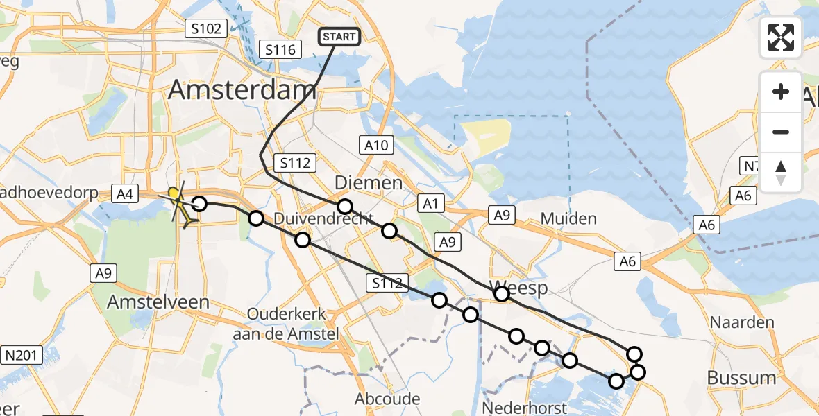 Routekaart van de vlucht: Lifeliner 1 naar VU Medisch Centrum Amsterdam