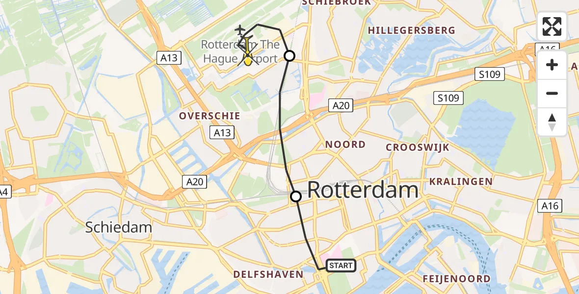 Routekaart van de vlucht: Lifeliner 2 naar Rotterdam The Hague Airport