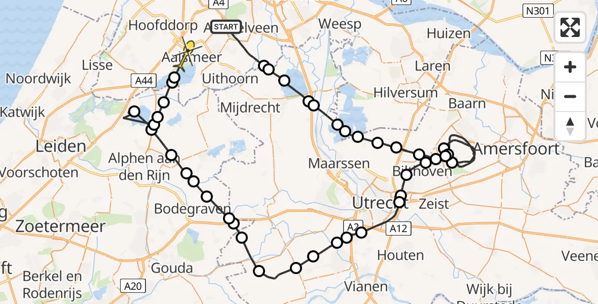 Routekaart van de vlucht: Politieheli naar Aalsmeerderbrug