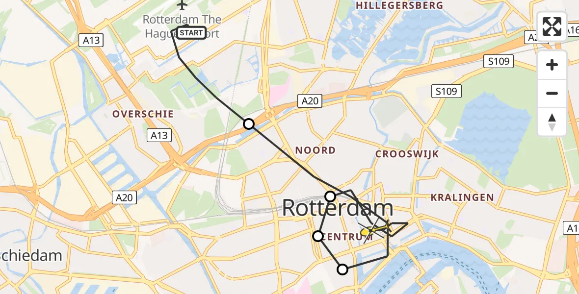 Routekaart van de vlucht: Lifeliner 2 naar Rotterdam