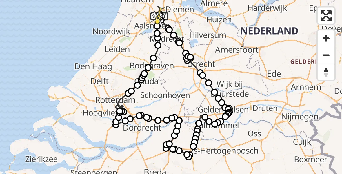 Routekaart van de vlucht: Politieheli naar Schiphol