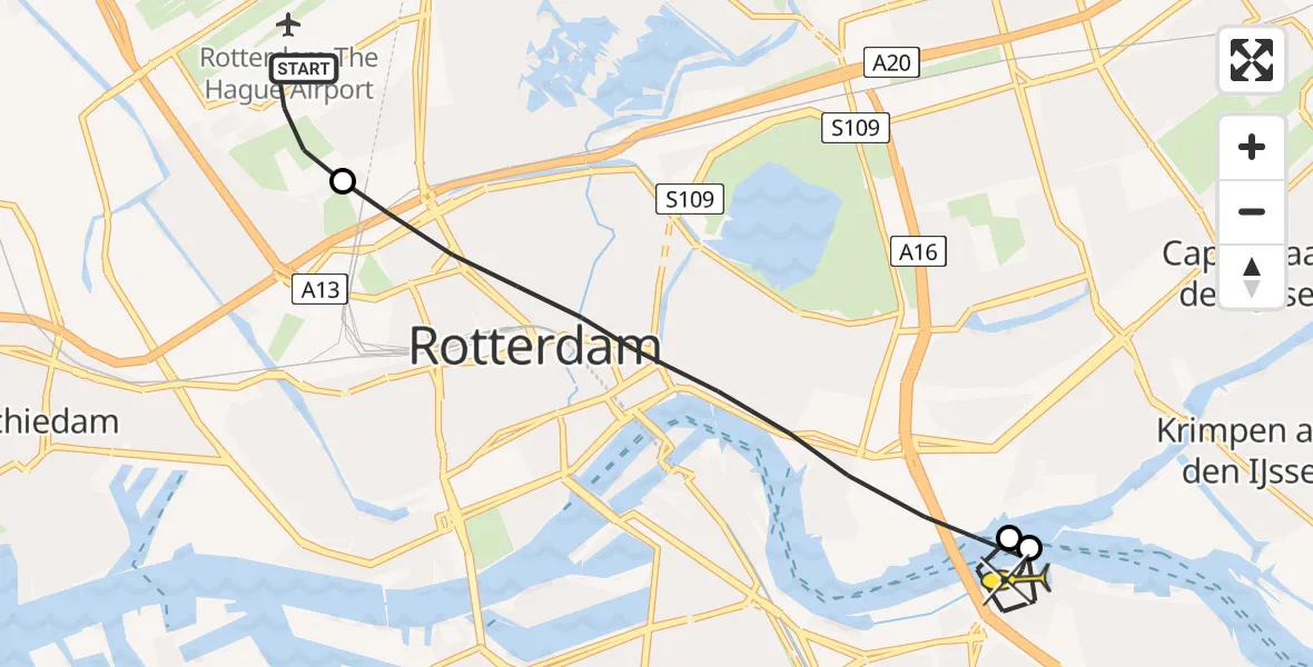 Routekaart van de vlucht: Lifeliner 2 naar Rotterdam