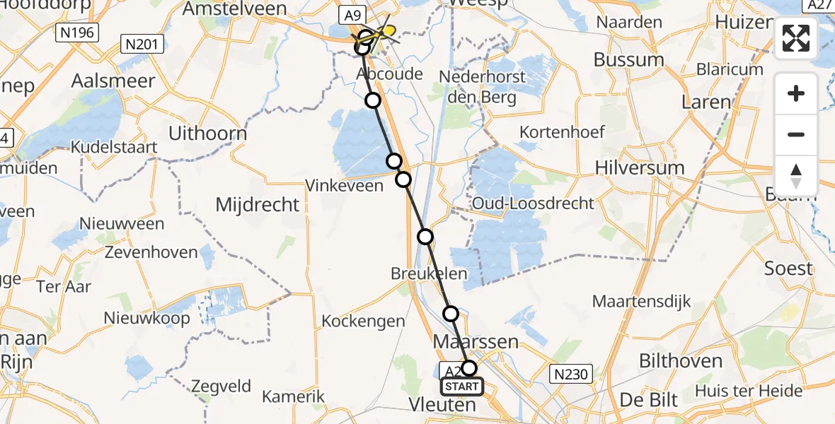 Routekaart van de vlucht: Lifeliner 1 naar Academisch Medisch Centrum (AMC)