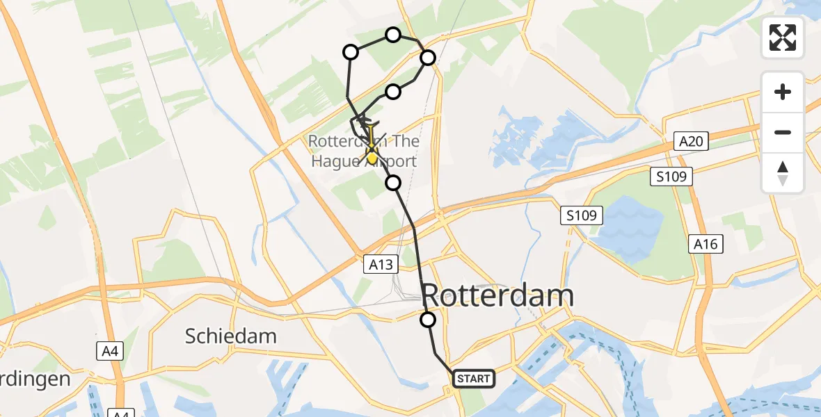 Routekaart van de vlucht: Lifeliner 2 naar Rotterdam The Hague Airport