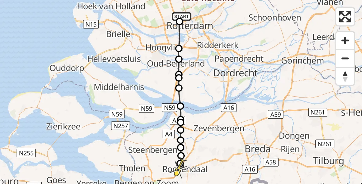 Routekaart van de vlucht: Lifeliner 2 naar Roosendaal