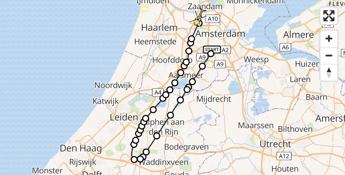Routekaart van de vlucht: Lifeliner 1 naar Amsterdam Heliport