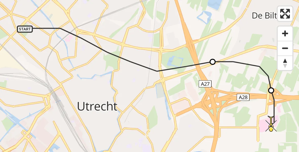 Routekaart van de vlucht: Lifeliner 2 naar Universitair Medisch Centrum Utrecht