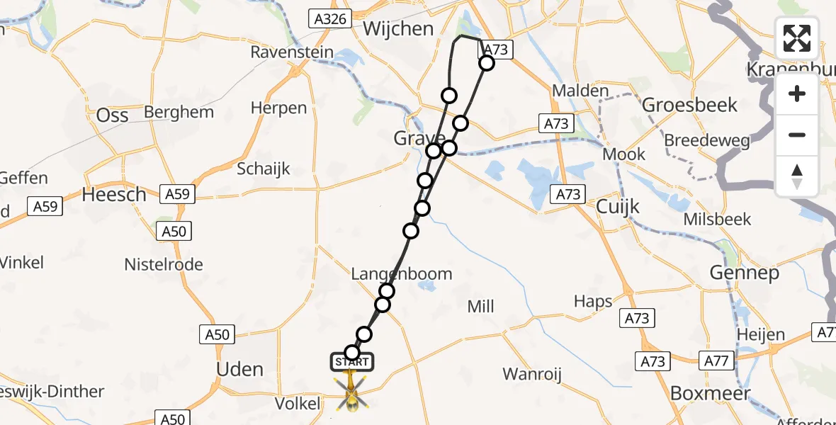 Vluchtroute Traumahelikopter Vliegbasis Volkel - Vliegbasis Volkel, 16 november 2022, 20:59