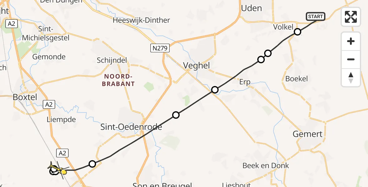 Routekaart van de vlucht: Lifeliner 3 naar Oirschot