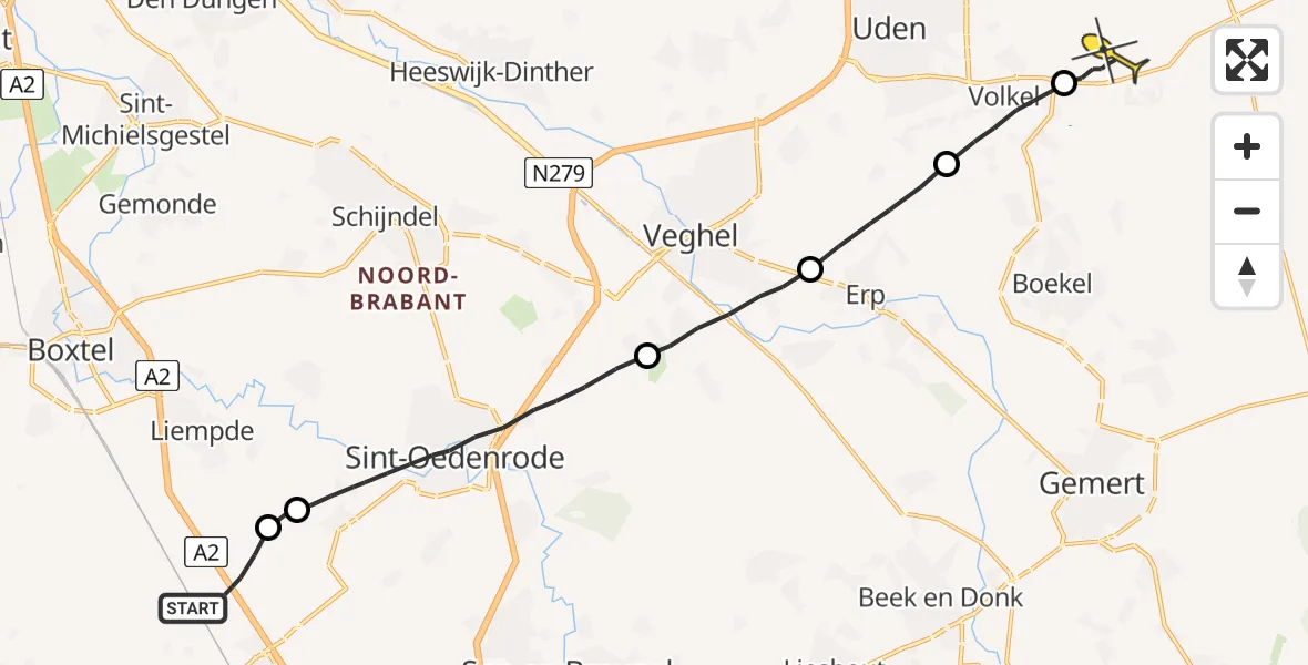 Routekaart van de vlucht: Lifeliner 3 naar Vliegbasis Volkel