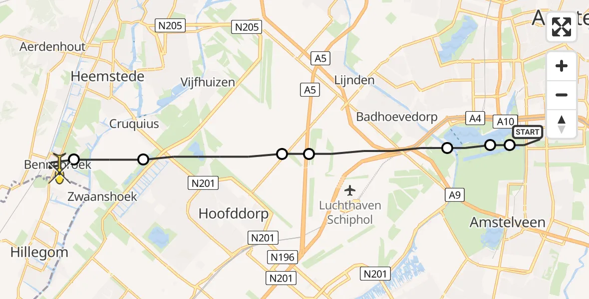 Routekaart van de vlucht: Lifeliner 1 naar Bennebroek