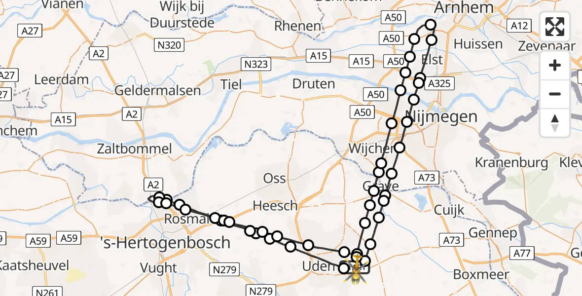 Vluchtroute Traumahelikopter Vliegbasis Volkel - Vliegbasis Volkel, 17 november 2022, 08:01