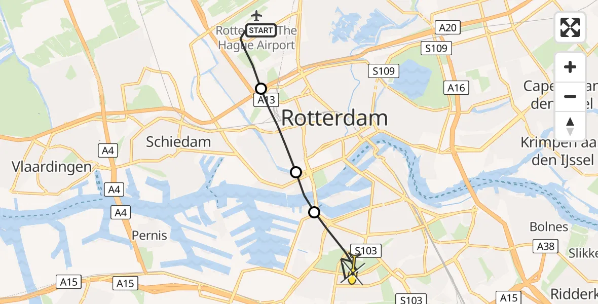 Routekaart van de vlucht: Lifeliner 2 naar Rotterdam