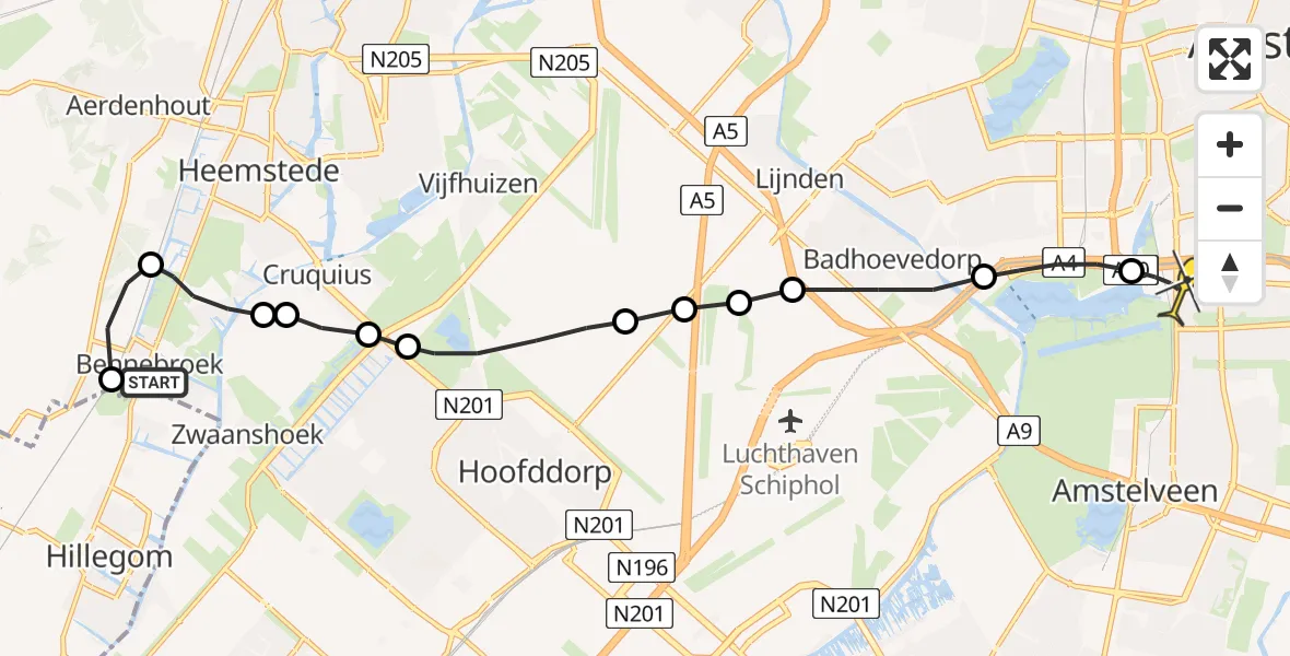 Routekaart van de vlucht: Lifeliner 1 naar VU Medisch Centrum Amsterdam