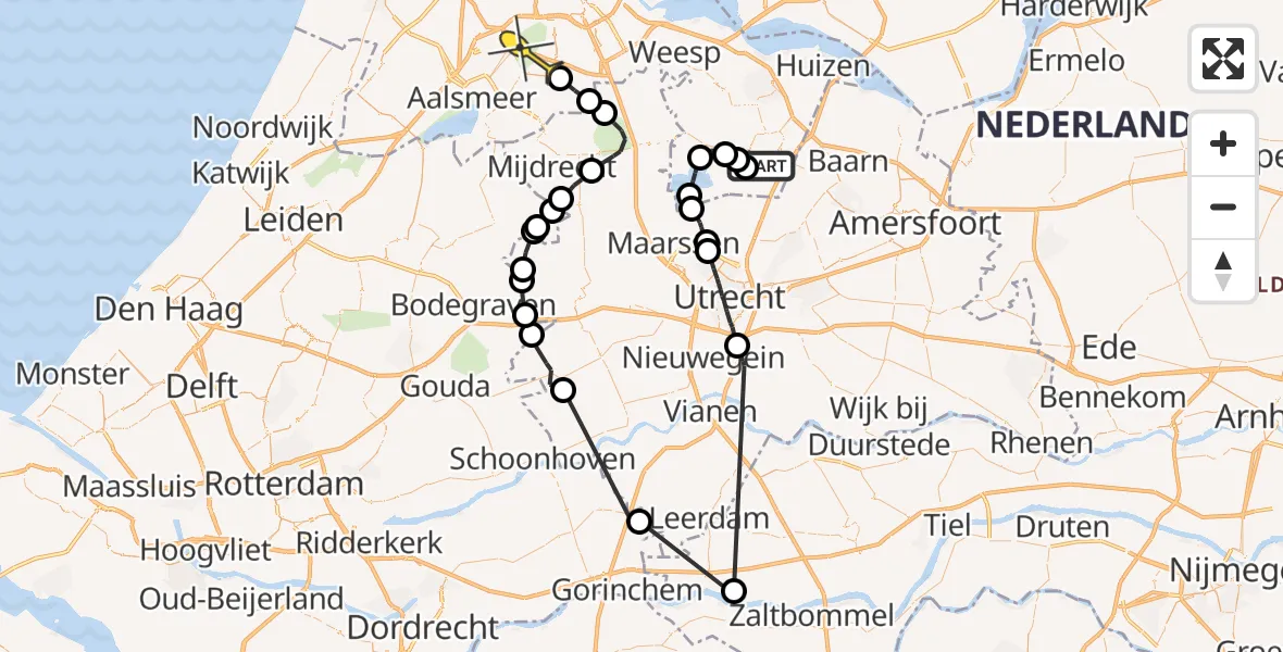 Routekaart van de vlucht: Politieheli naar Amstelveen