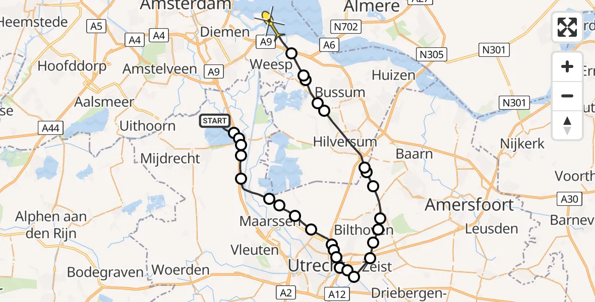 Routekaart van de vlucht: Politieheli naar Muiden