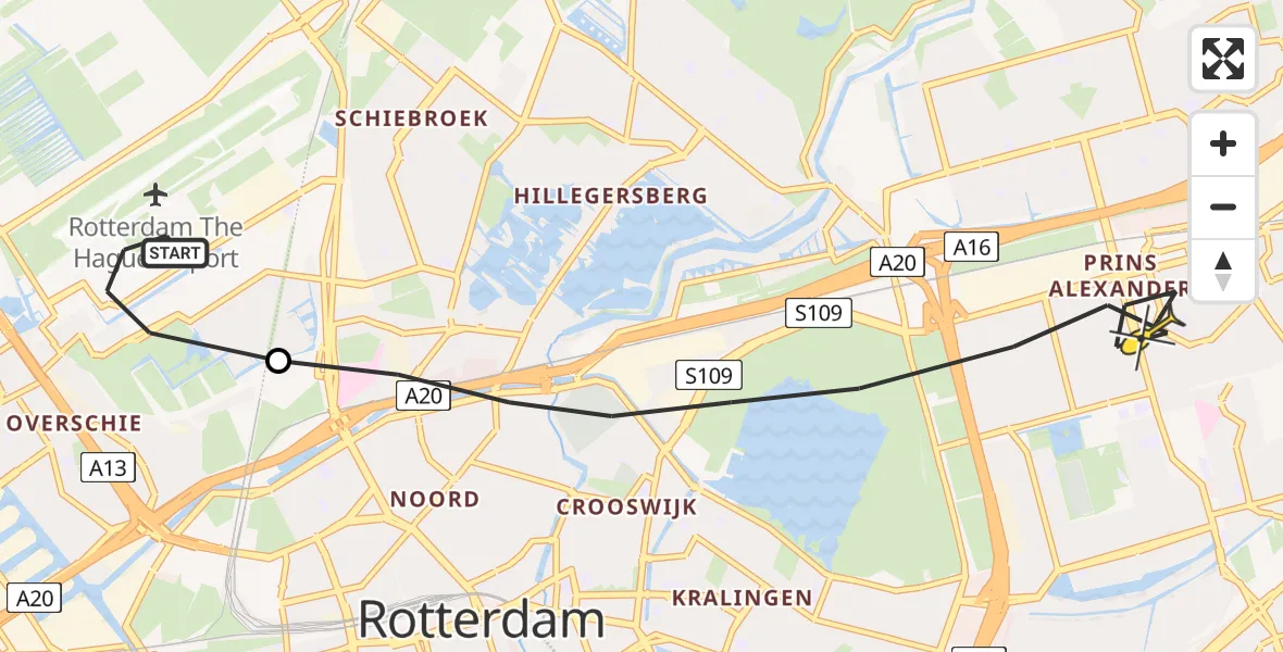 Routekaart van de vlucht: Lifeliner 2 naar Rotterdam